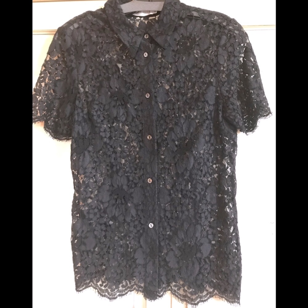 Allan Waller Sheer Black Lace Top